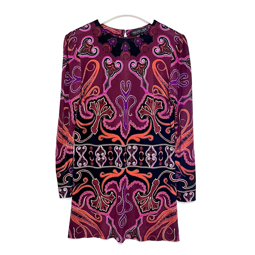 Rachel Zoe x Revolve Silk Magnum Shift Dress in Bordeaux Print Size 6 Keyhole - Picture 2 of 12